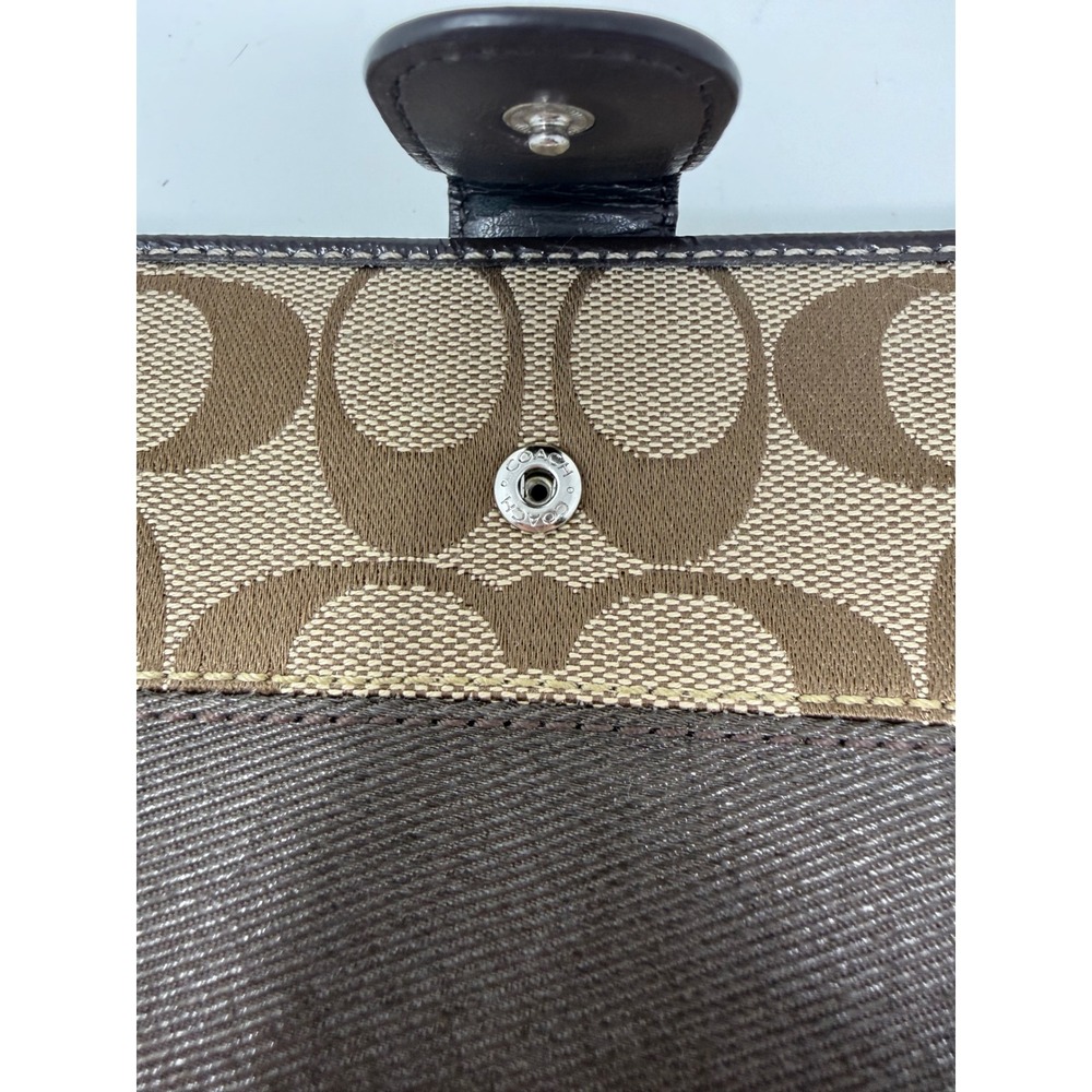 Coach Signature C Brown Tan Monogram Striped Accordion Zip Long Wallet - Picture 8 of 16